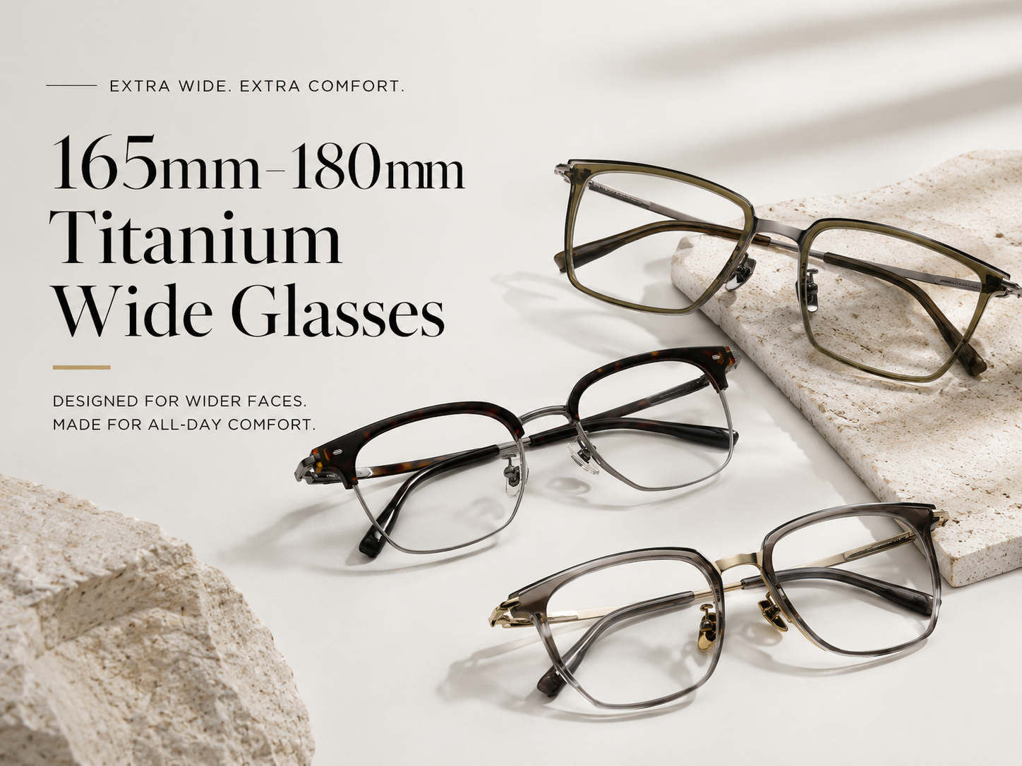 Extra Wide Titanium Glasses 165mm–180mm for Big Head Comfort